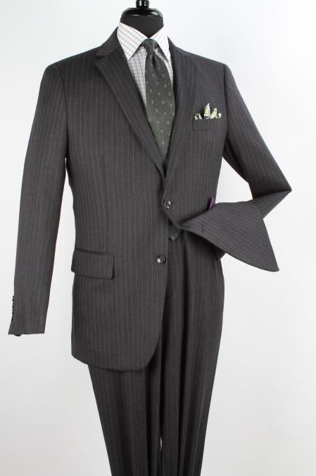 Mensusa Products Men's 2 Piece 1 Wool Executive Suit Notch Lapel Charcoal with Silver Stripe