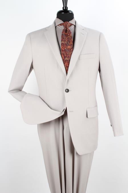 Mensusa Products Men's 2 Piece 1 Wool Executive Suit Notch Lapel Solid Ivory