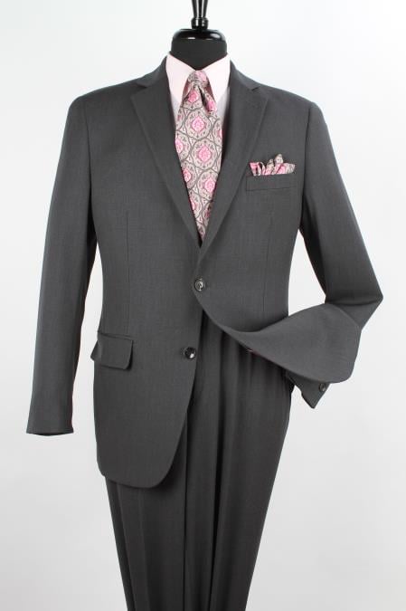 Mensusa Products Men's 2 Piece 1 Wool Executive Suit Notch Lapel Solid Charcoal Grey