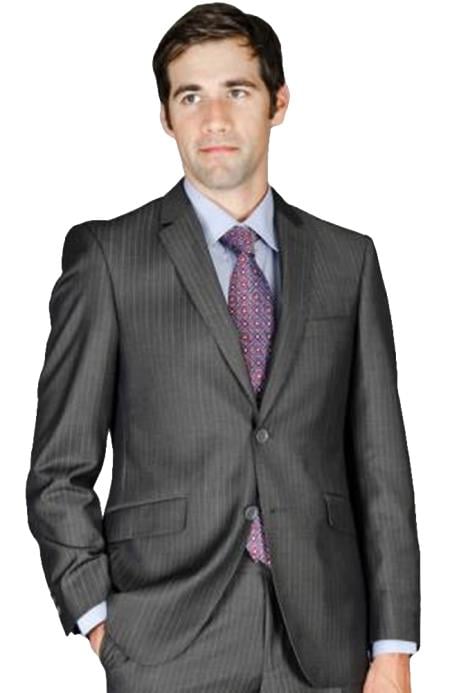 Mensusa Products Men's Slim Fit Charcoal Stripe Wool and Silk Blend Suit