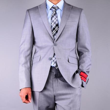 Mensusa Products Mantoni Men's Slim Fit Textured Grey 2Button Wool Suit