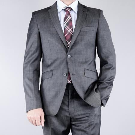 Mantoni Men's Slim Fit Textured Black 2button Wool Suit