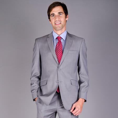 Mensusa Products Mantoni Men's Slim Fit Light Grey Sharkskin 2Button Wool Suit