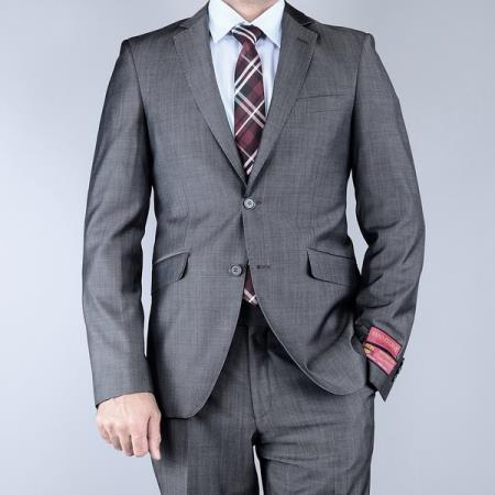 Mensusa Products Mantoni Men's Classic Fit Sharkskin Grey Black 2Button Wool Suit