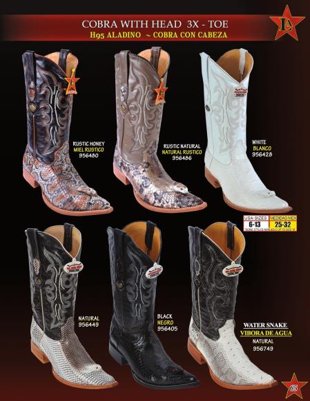 Mensusa Products Los Altos Men's 3X Toe Genuine Cobra/Water Snake w/ Head Cowboy Western Boots 228