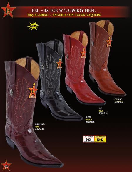 Mensusa Products Los Altos Men's 3X Toe Genuine Eel w/ Cowboy Heel Western Boots Diff. Colors 213