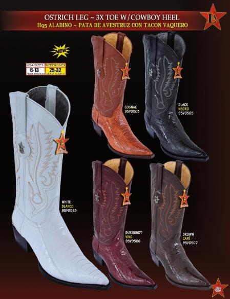 Mensusa Products Los Altos Men's 3X Toe Genuine Ostrich Leg w/ Cowboy Heel Western Boots