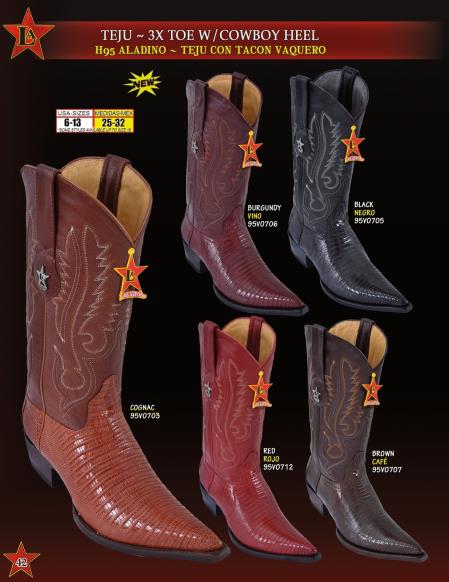 Mensusa Products Los Altos Men's 3X Toe Genuine Teju Lizard w/ Cowboy Heel Western Boots