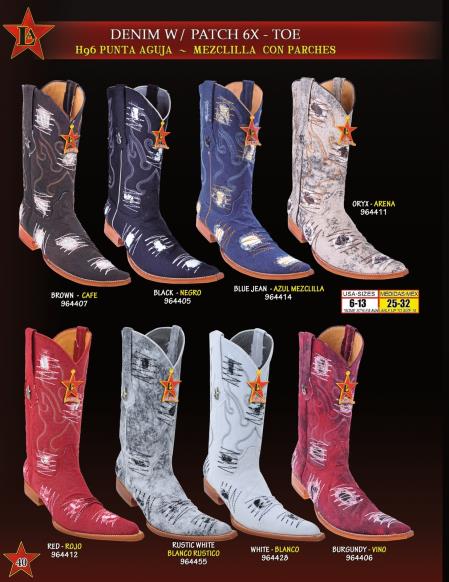 Mensusa Products Los Altos Men's 6X Extreme Toe Denim Patches Cowboy Western Boots Diff. Colors