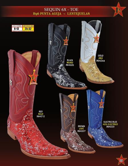 Mensusa Products Los Altos Men's 6X Extreme Toe Sequin Leather Cowboy Western Boots Diff. Colors