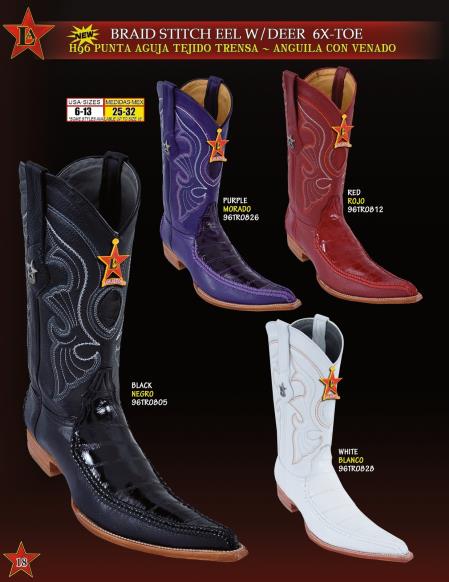 Mensusa Products Los Altos Men's 6X Toe Genuine Eel/Deer Braid Stitch Cowboy Western Boots