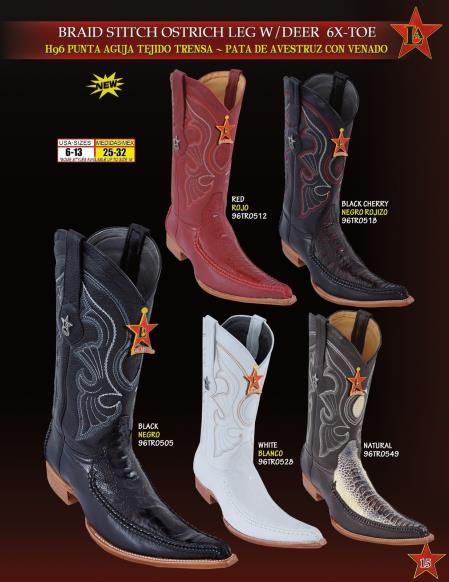 Mensusa Products Los Altos Men's 6X Toe Genuine Ostrich Leg Braid Stitch Cowboy Western Boots