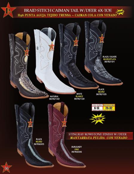 Mensusa Products Los Altos Men's 6X Toe Genuine Caiman/Stingray Braid Stitch Cowboy Western Boots