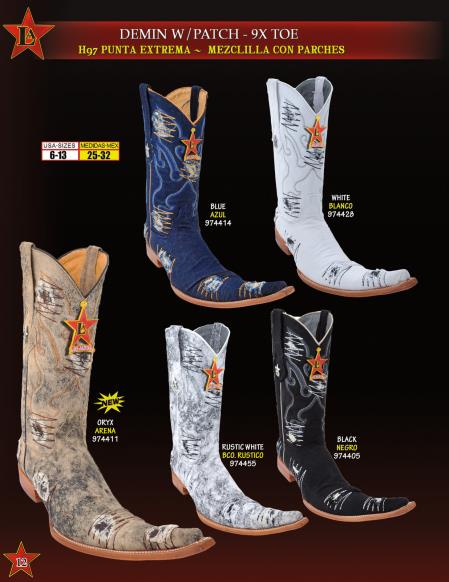 Mensusa Products Los Altos Men's 9X Extreme Toe Denim w/ Patches Cowboy Western Boots Diff.Colors