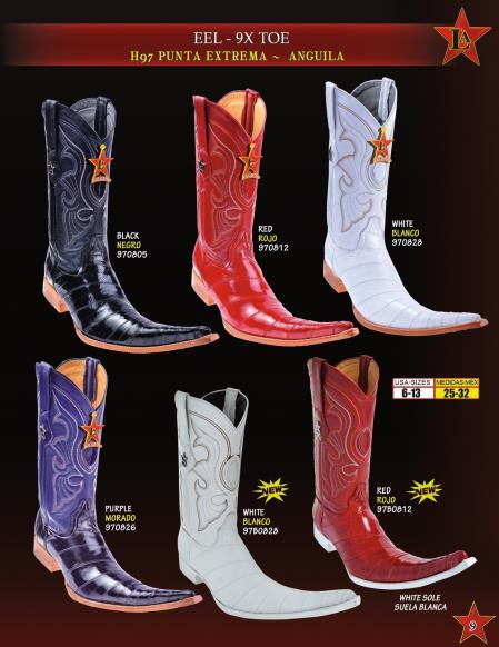 Mensusa Products Los Altos Men's 9X Extreme Toe Genuine Eel Cowboy Western Boots Diff. Colors