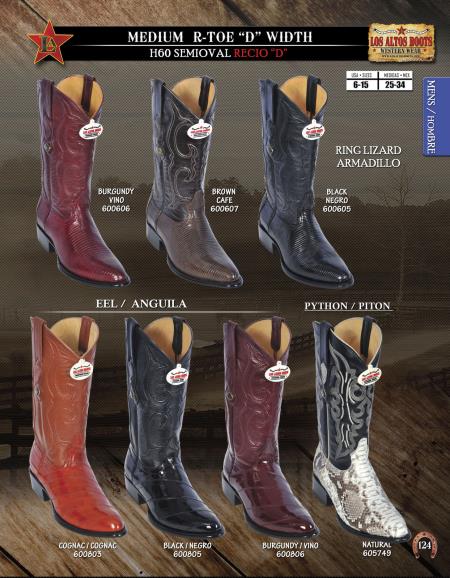 Mensusa Products Los Altos RToe Lizard/Eel/Python D Width Men's Cowboy Boot Diff. Colors/Sizes