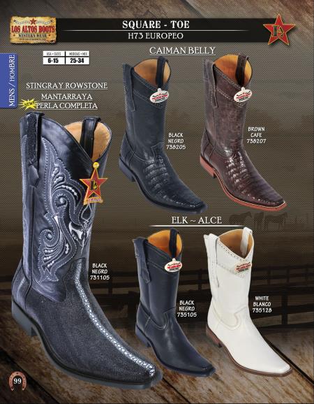 Mensusa Products Los Altos SquareToe Stingray/Caiman/Elk Men Western Cowboy Boot Diff.Color/Size