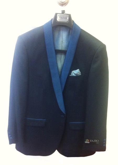 Mensusa Products Men's One Button Slim Fit Tuxedo Jacket Black with Royal Blue Lapel