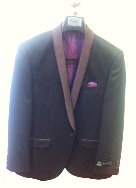 Men's One Button Slim Fit Tuxedo Jacket Black with Brown Lapel
