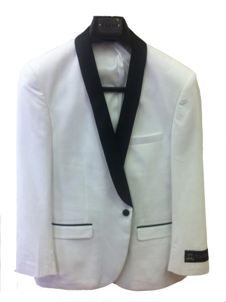 Men's One Button Slim Fit Tuxedo Jacket White with Black Lapel