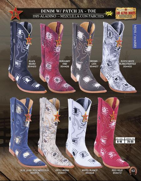 Mensusa Products Los Altos XXXToe Denim w/ Patches Men's Western Cowboy Boots Diff. Colors/Sizes