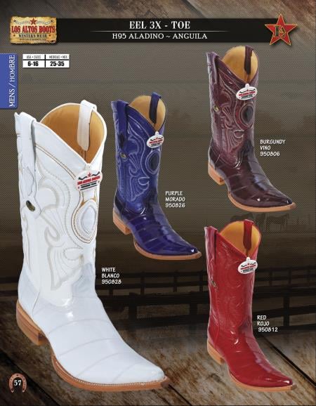Mensusa Products Los Altos XXXToe Genuine Eel Men's Western Cowboy Boots Diff. Colors/Sizes