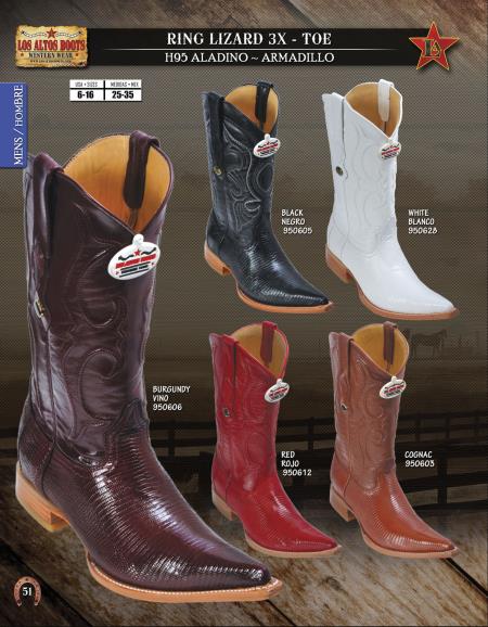 Los Altos XXXToe Genuine Ring Lizard Mens Western Cowboy Boot Diff.Colors/Sizes 208
