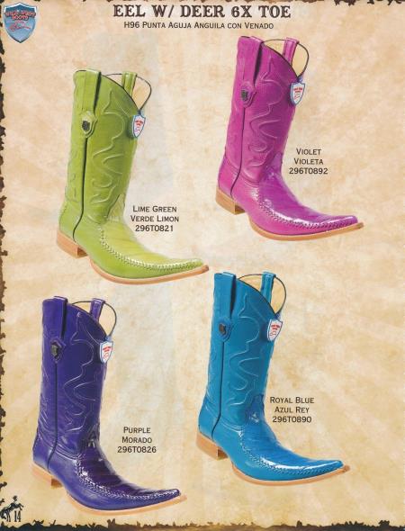 Mensusa Products 6XToe Genuine Eel W/ Deer Men's Cowboy Boots Diff. Colors/Sizes