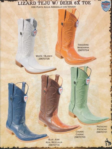 Mensusa Products 6XToe Lizard Teju W/ Deer Men's Cowboy Boots Diff. Colors/Sizes