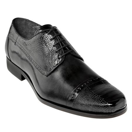 Mensusa Products Belvedere Mens Ostrich Cap Toe Shoes Black