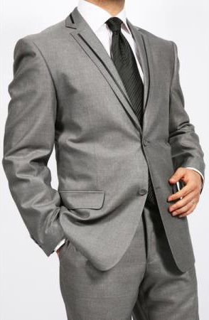 Mensusa Products Grey 2 Piece 2 Button Slim Suit with Black Edging