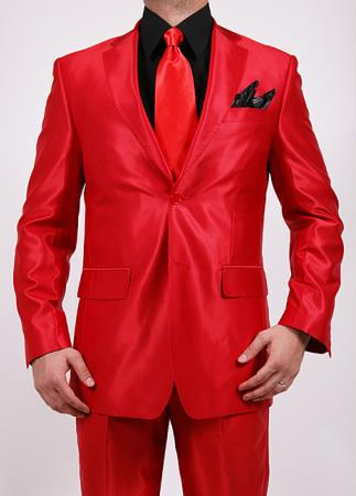 Mensusa Products Men's Shiny Red 2Button 2Piece Slim Fit Suit