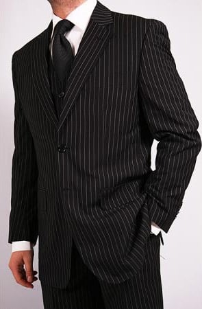 Mensusa Products Men's 3Piece Black Pinstripe Vested Suit with Tie