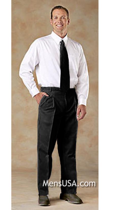 Mensusa Products Men's Pleated Pants / Slacks Plus White Shirt & Matching Tie Black