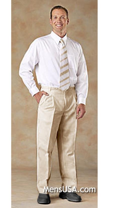 Mensusa Products Men's Pleated Pants / Slacks Plus White Shirt & Matching Tie Beige