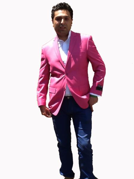 Mensusa Products Colored Bright Mens Sport Coat / Dinner Jacket Blazer Vented Pink