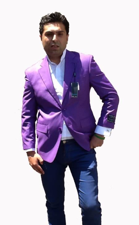 Mensusa Products Colored Bright Mens Sport Coat / Dinner Jacket Blazer Vented Purple