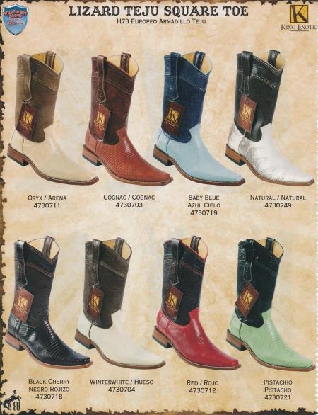 Mensusa Products SquareToe Genuine Lizard Teju Men's Cowboy Boots Diff. Colors/Sizes