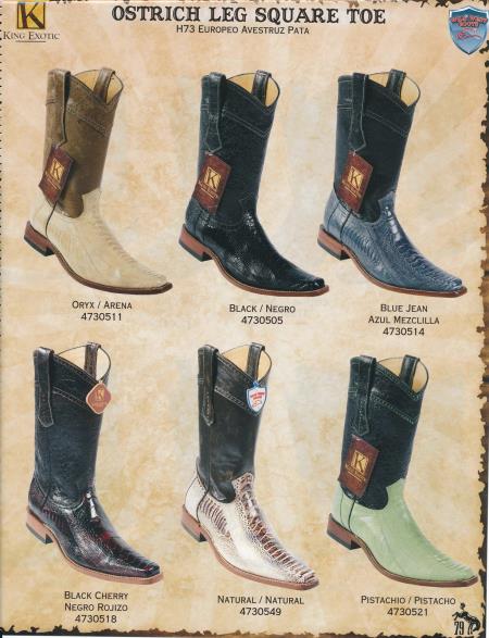 Mensusa Products SquareToe Genuine Ostrich Leg Men's Cowboy Boots Diff. Colors/Sizes