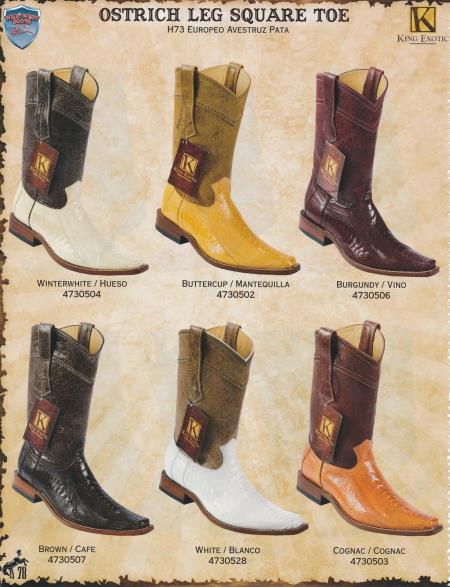 Mensusa Products SquareToe Genuine Ostrich Leg Men's Cowboy Boots Diff. Colors/Sizes