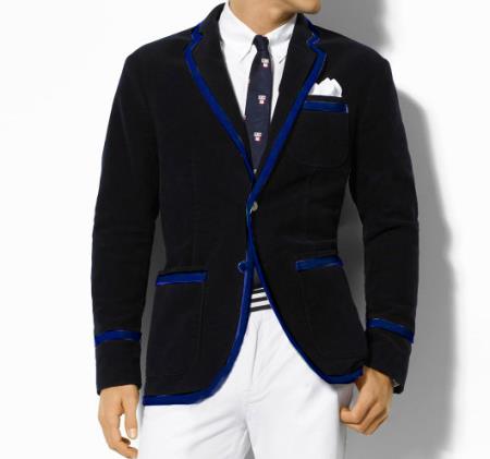 Mensusa Products Classic Velvet Black Blazer with Navy Blue Trimming