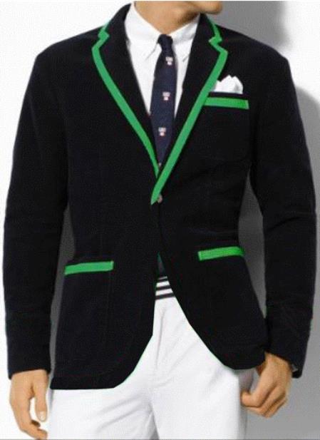 Mensusa Products Classic Velvet Black Blazer with Green Trimming
