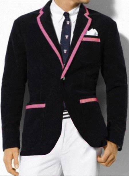 Mensusa Products Classic Velvet Black Blazer with Pink Trimming