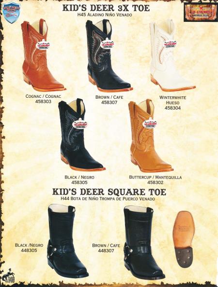 Mensusa Products Wild West Kids XXX/SquareToe Genuine Deer Cowboy Western Boots Diff.Color/Sizes