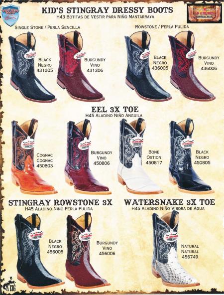 Mensusa Products Wild West Kids Stingray/Eel/Snake Dressy Cowboy Western Boots Diff. Colors/Sizes