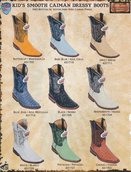 Mensusa Products Wild West Kids Genuine Smooth Caiman Western Cowboy Dressy Boots Diff.Color/Size