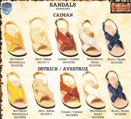 Mensusa Products Wild West Men's Genuine Caiman/Ostrich Exotic Strap Sandals Diff. Colors/Sizes