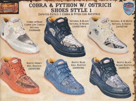 Mensusa Products Men's Wild West Genuine Cobra/Python/Ostrich Casual Exotic Shoe Diff.Color/Sizes
