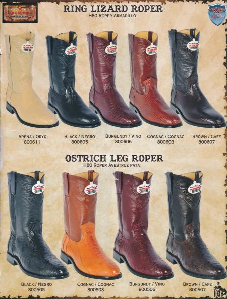 Mensusa Products Wild West RoperToe Genuine Lizard/Ostrich Men's Cowboy Boots Diff. Colors/Sizes