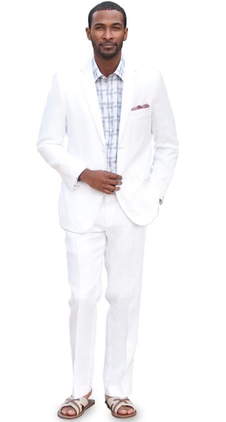 Mensusa Products Slim Fit Linen Suit White